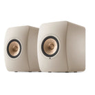 KEF LS50 Wireless II High Resolution Music System - Sand Shell - Pair - angled front view of pair without grilles