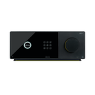 A sleek black Arcam Radia AVA25 9-channel Class A/B Home Theater Receiver with a glossy display screen, a central control keypad, and a large rotary volume knob on the right side, shown against a plain white background.