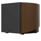Revel Performa4 B140 10-Inch Powered Subwoofer - Walnut - front and side view with grille angled left