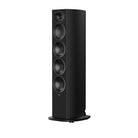 Revel Performa4 F346 Floorstanding Loudspeaker - Black - single speaker front and side view without grille angled left