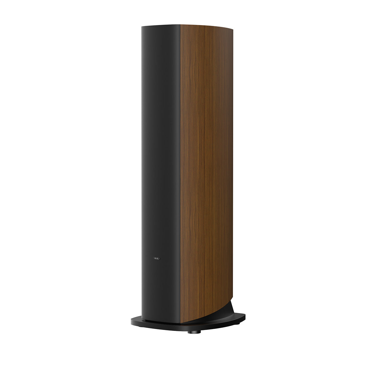 Revel Performa4 F346 Floorstanding Loudspeaker - Walnut - single speaker front and side view with grille angled left
