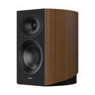 Revel Performa4 M145 Bookshelf Loudspeaker - Walnut - single speaker front and side view without grille angled left