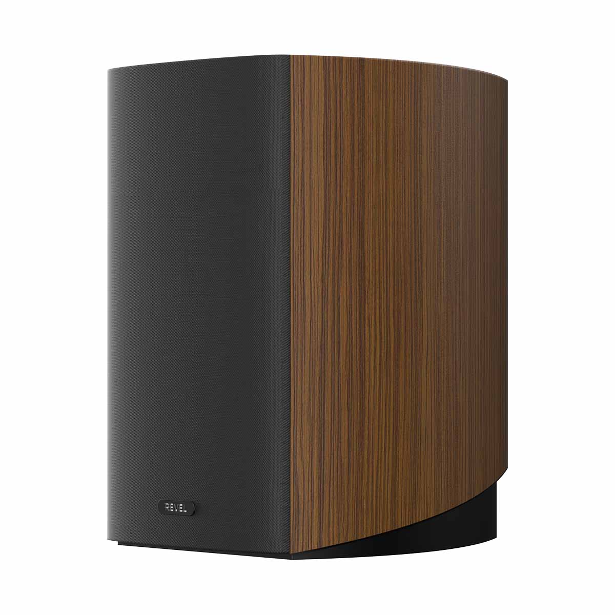 Revel Performa4 M145 Bookshelf Loudspeaker - Walnut - single speaker front and side view with grille angled left