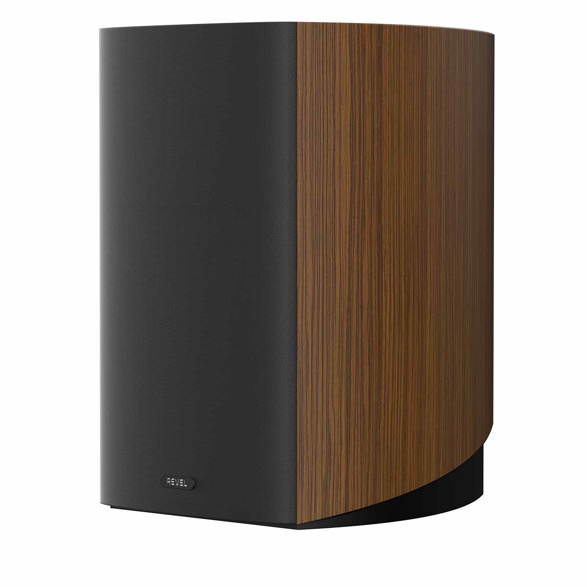 Revel Performa4 M146 Bookshelf Loudspeaker - Walnut - single speaker front and side view with grille angled left