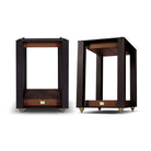 Wharfedale Linton Stands - pair in walnut - front and angled front views