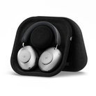 Black and silver Leowe Leo headphones in a black carrying case on a white background