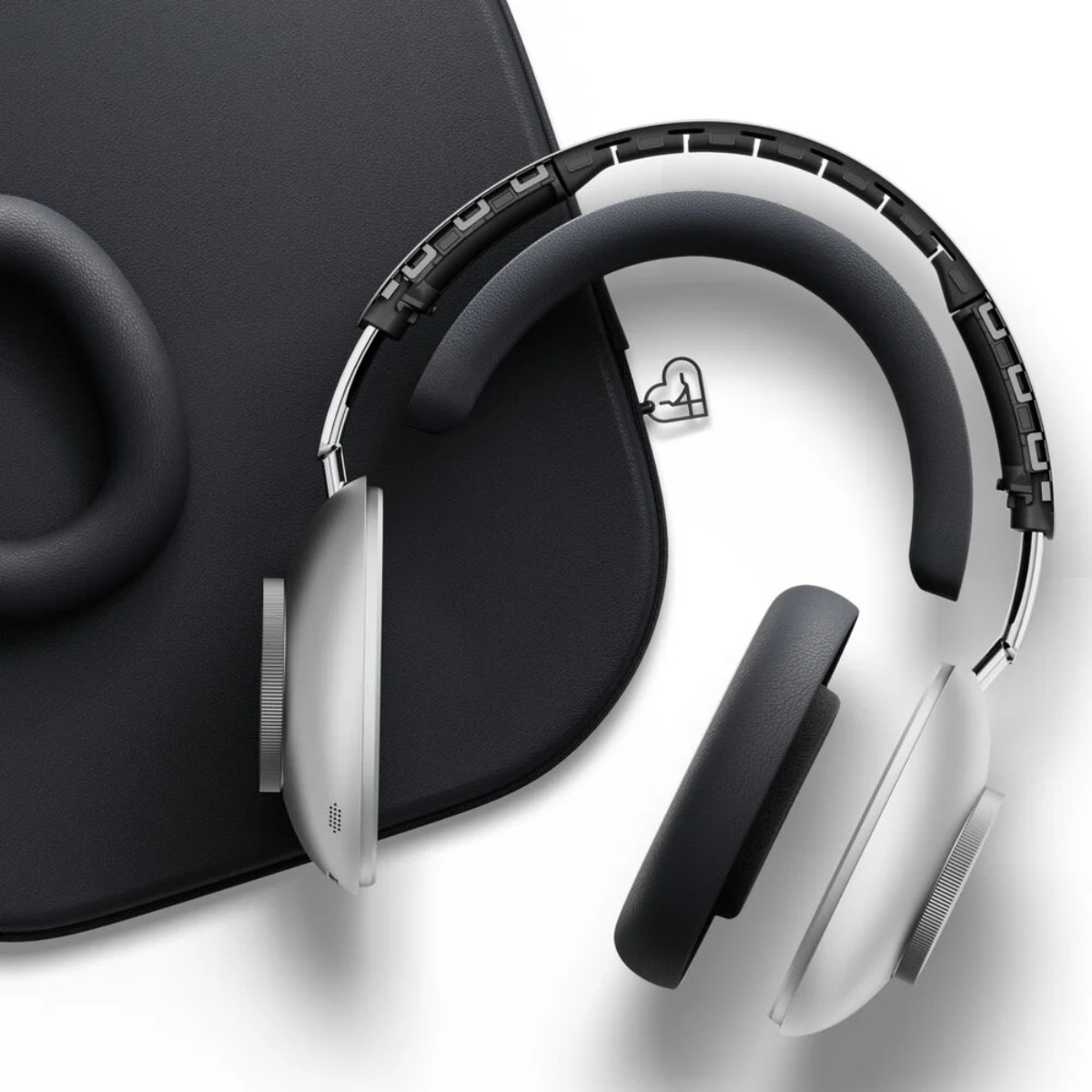 Black and silver Leowe Leo headphones on a white background