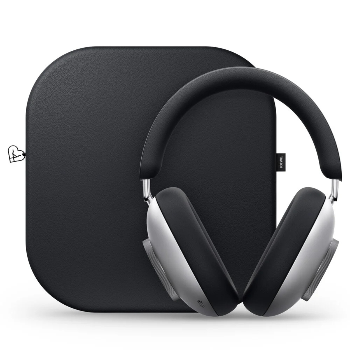 Black over-ear Leowe Leo headphones with a black carrying case on a white background