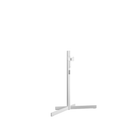 A minimalist white metal Loewe Stellar stand with a vertical post and a wide, stable base, shown against a solid white background.