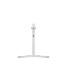 A silver metal Loewe Stellar stand with a vertical post and a wide, flat triangular base, shown against a plain white background.