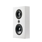 Lyngdorf FR-1 Speaker front view angled left white unit without grille