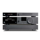 Lyngdorf TDAI-3400 Flagship Digital Integrated Amplifier with RoomPerfect front view stacked between Lyngdorf CD-2 above and Lyngdorf SDA-2400 below