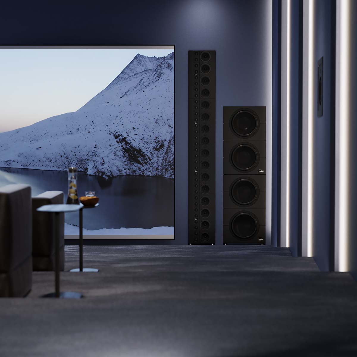 Lyngdorf BW-20 Passive Dual 12" Boundary Woofer lifestyle view of unit in wall