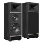 JBL Summit Makalu Floorstanding Loudspeaker -  Black - Pair of speakers angled right - left speaker without grille, right speaker with grille