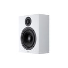 Lyngdorf MH-2 Satellite Speaker white speaker front view angled left without grille