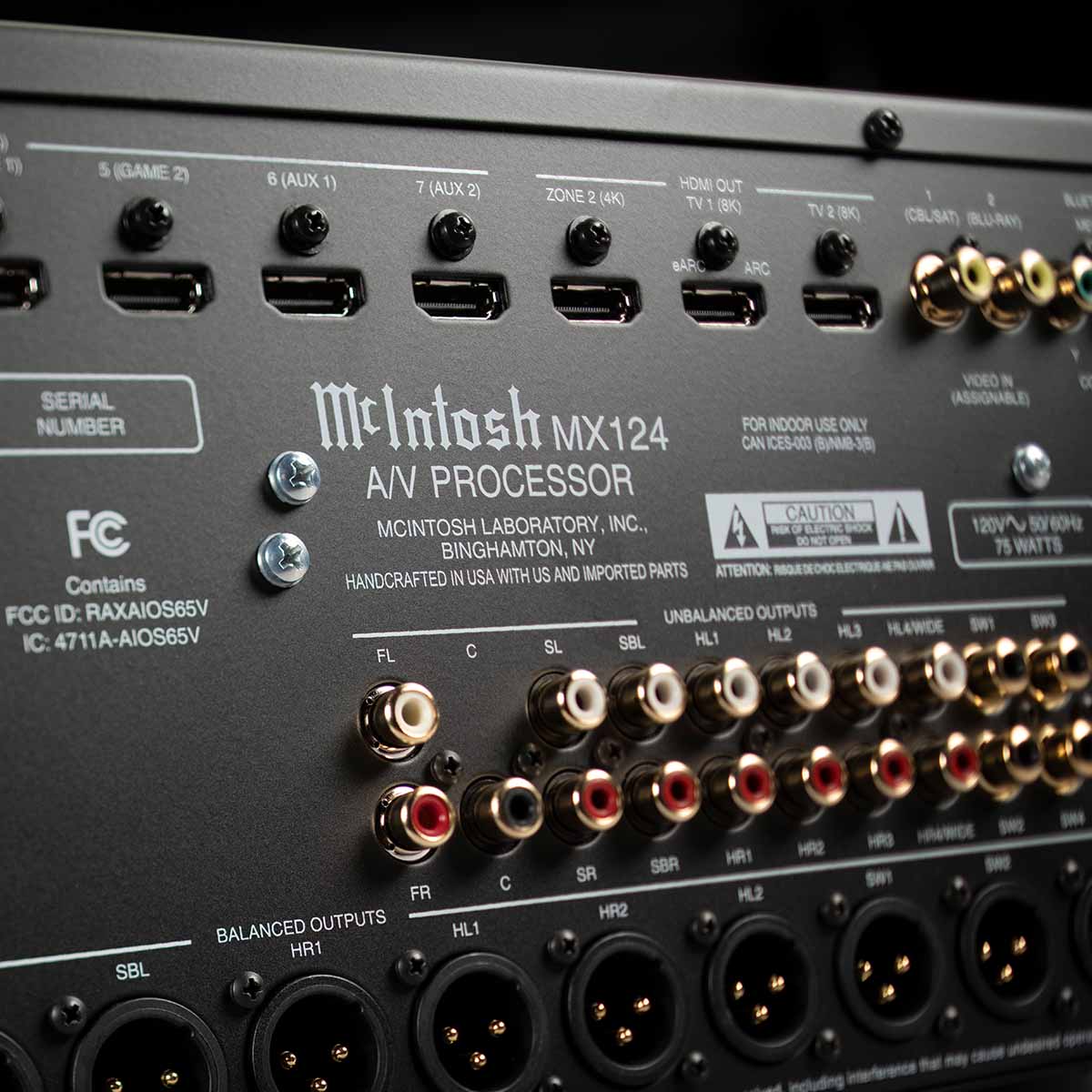 McIntosh MX124 A/V Processor rear view closeup