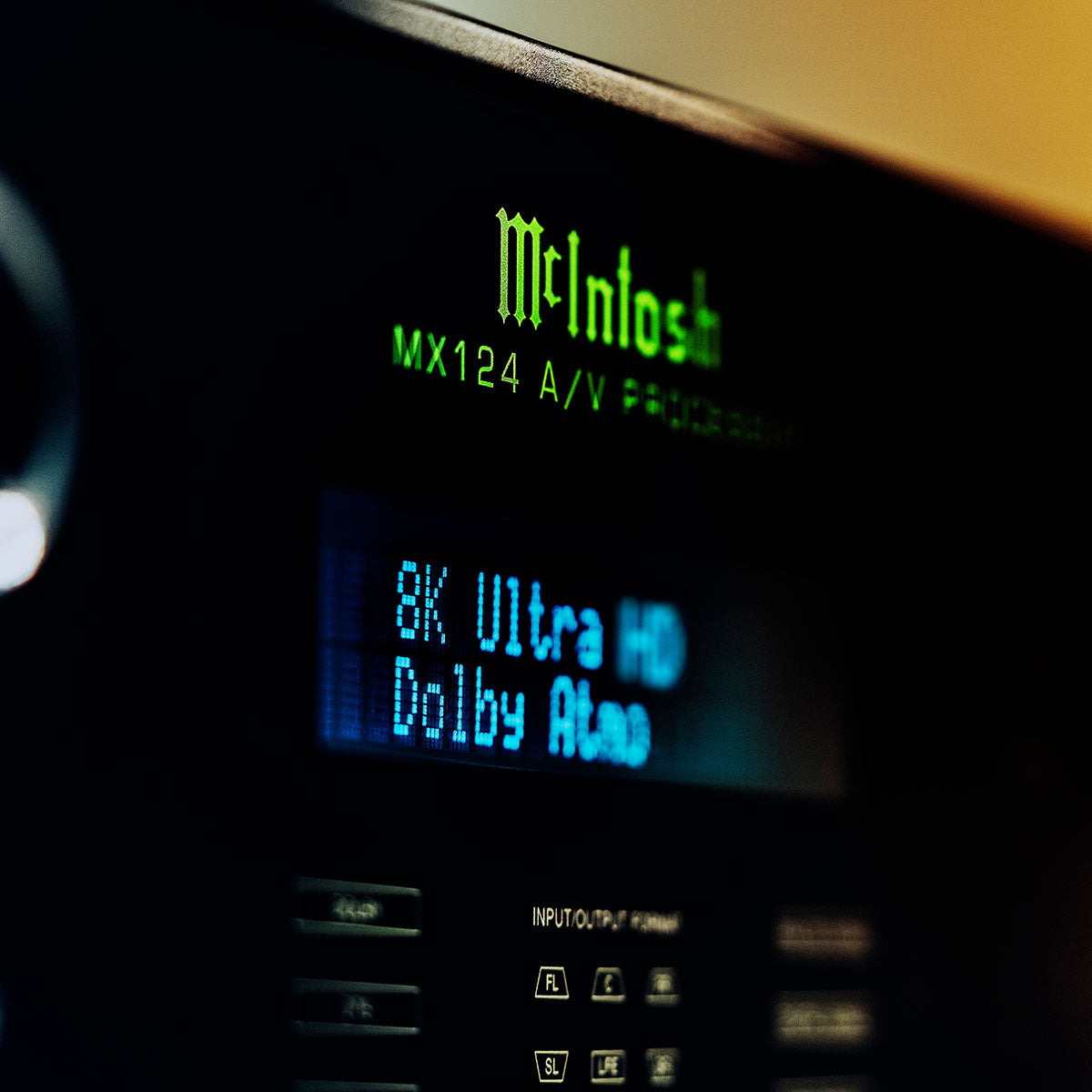 McIntosh MX124 A/V Processor editorial photo front panel detail