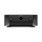 A Marantz receiver or AV receiver in matte black, featuring two large front-facing volume knobs, a central display screen, and a row of control buttons below, set against a plain white background.