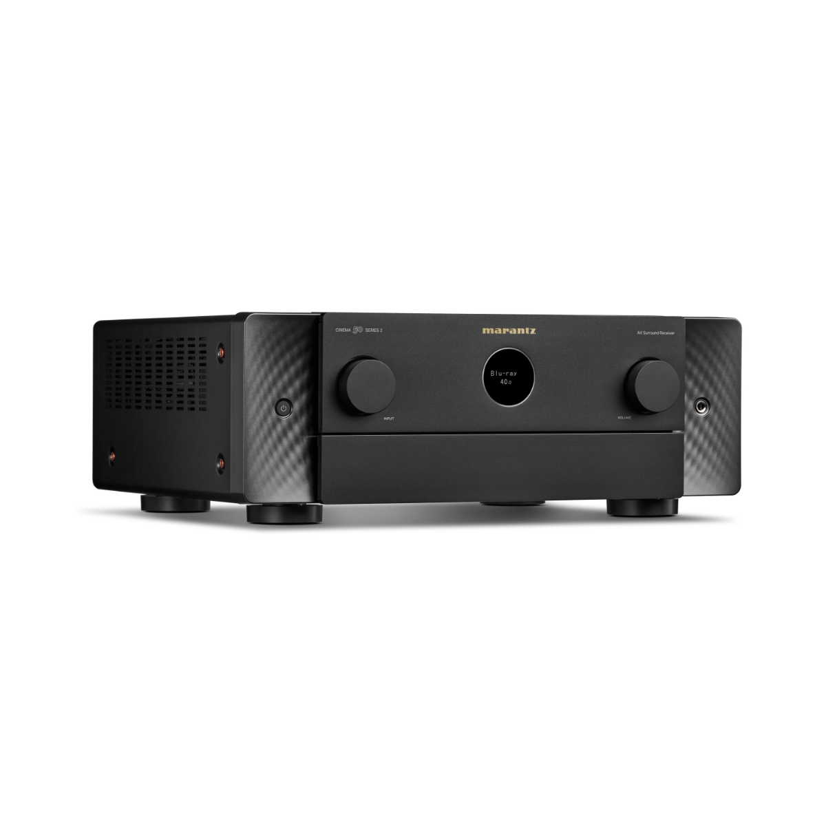 A black Marantz Cinema 50 Series 2 AV Receiver with a textured carbon-fiber pattern on the side panels, shown against a plain white background.