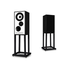 A pair of Mission 700 Bookshelf Speaker on black metal stands, shown from the front and side angles against a plain white background.