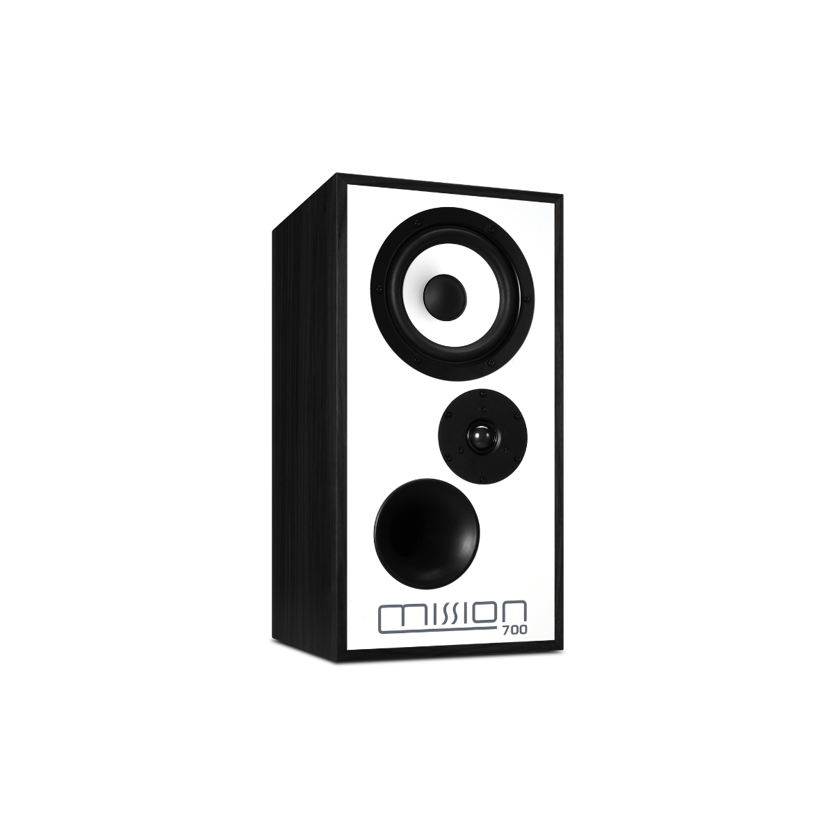 A single black and white Mison 700 bookshelf speaker shown at a three-quarter angle on a plain white background.