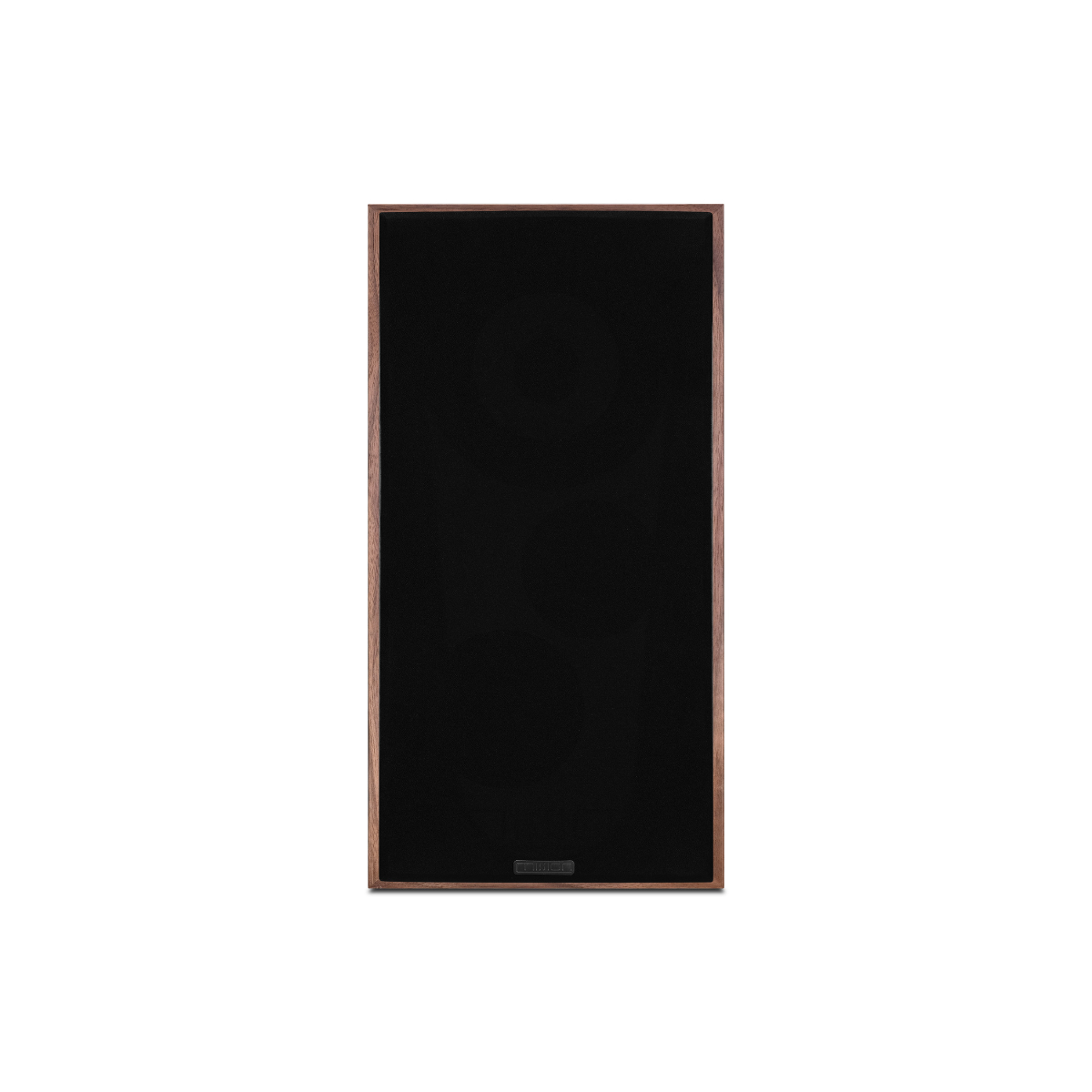 A tall, narrow Mission 700 Bookshelf Speaker grille or panel with a warm brown wood frame, centered on a plain white background.