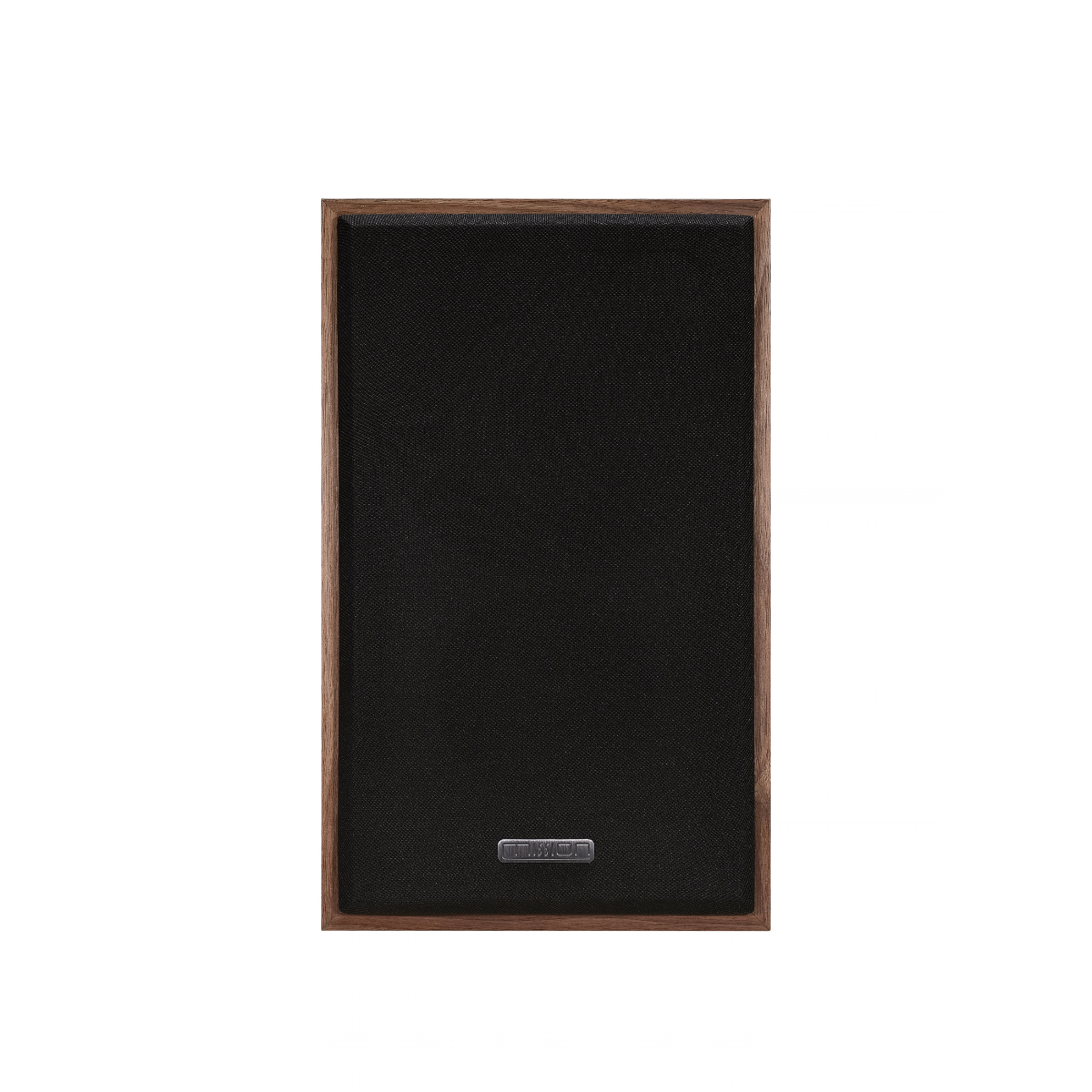 A front-facing Mission 750 Bookshelf Speaker with a black fabric grille and a medium brown wood frame, shown against a plain white background.