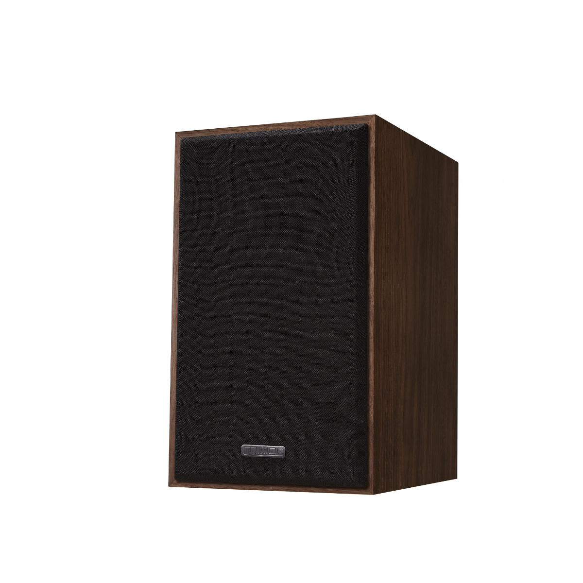 A wooden Mission 750 Bookshelf Speaker with a dark brown wood-grain finish and a black front grille, shown at a three-quarter angle on a plain white background.