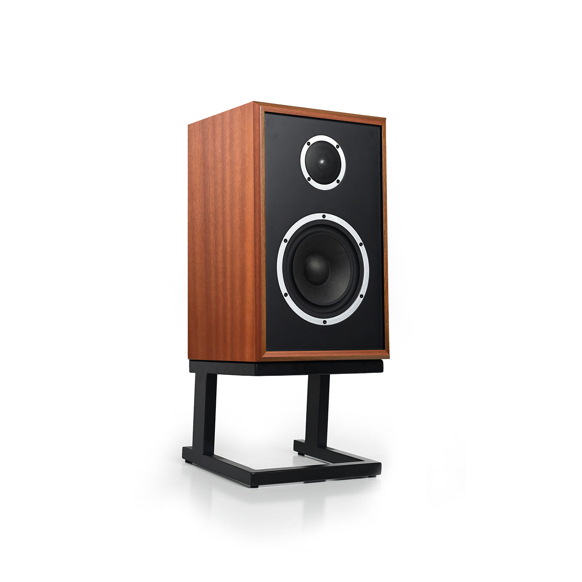 KLH Model Three Acoustic Suspension Loudspeakers - single mahogany speaker angled right without grille