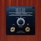 KLH Model Three Acoustic Suspension Loudspeakers - closeup of rear input panel on mahogany speaker