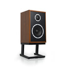 KLH Model Three Acoustic Suspension Loudspeakers - single walnut speaker angled right without grille