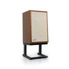 KLH Model Three Acoustic Suspension Loudspeakers - single walnut speaker angled right with grille