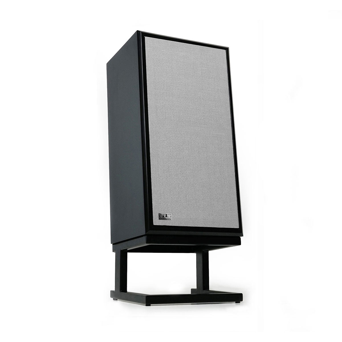 KLH Model Five Acoustic Suspension Loudspeakers - single black speaker angled right with grille