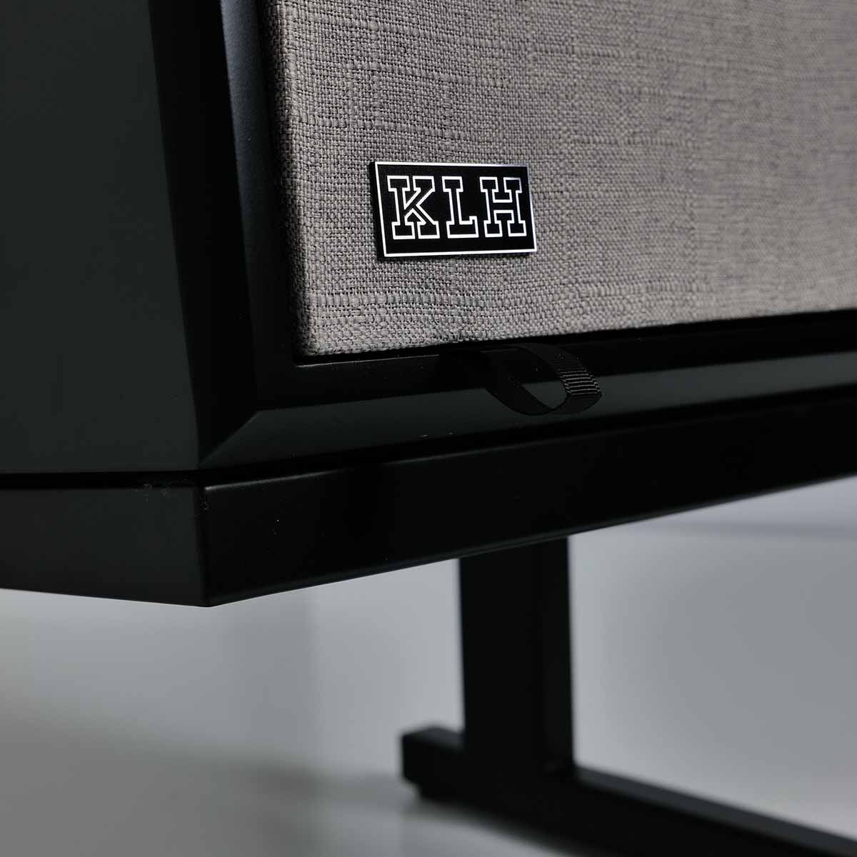 KLH Model Five Acoustic Suspension Loudspeakers - closeup of KLH logo on black speaker