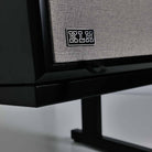 KLH Model Five Acoustic Suspension Loudspeakers - closeup of KLH logo on black speaker