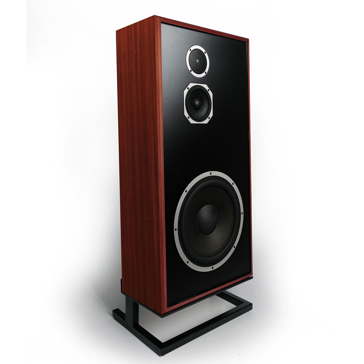 KLH Model Seven Acoustic Suspension Loudspeakers - single mahogany speaker without grille angled right