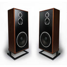 KLH Model Seven Acoustic Suspension Loudspeakers - pair of walnut speakers without grilles angled inward