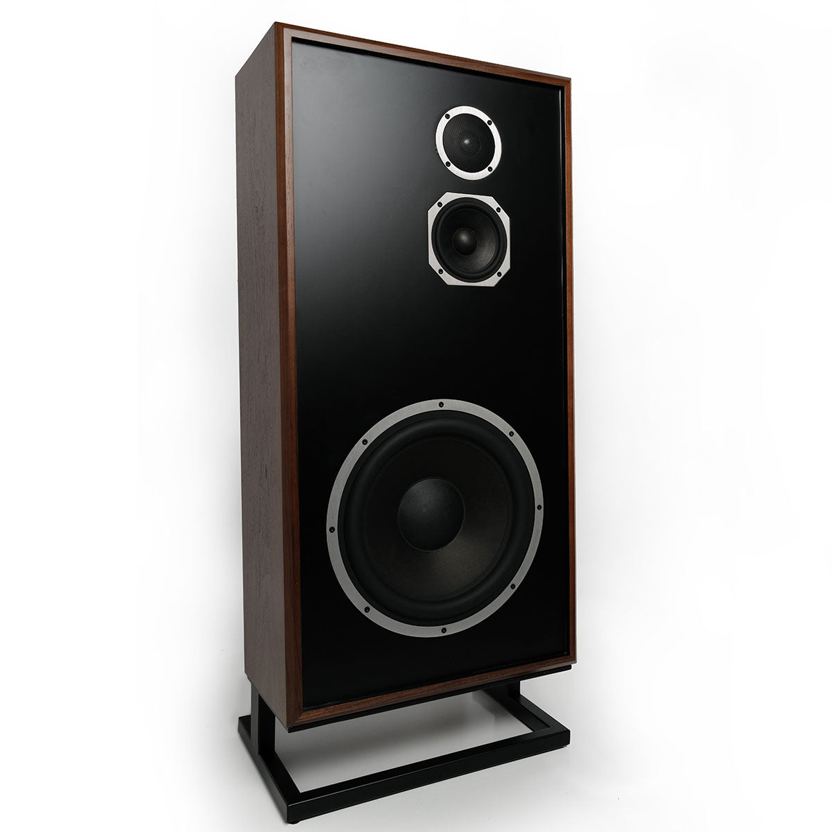 KLH Model Seven Acoustic Suspension Loudspeakers - single walnut speaker without grille angled right