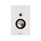 White Monitor Audio Bronze On-Wall 7G Slim, Two-way On-Wall Speaker with black center on a white background