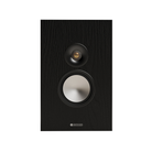 Black Monitor Audio Bronze On-Wall 7G Slim, Two-way On-Wall Speaker with silver driver on a white background