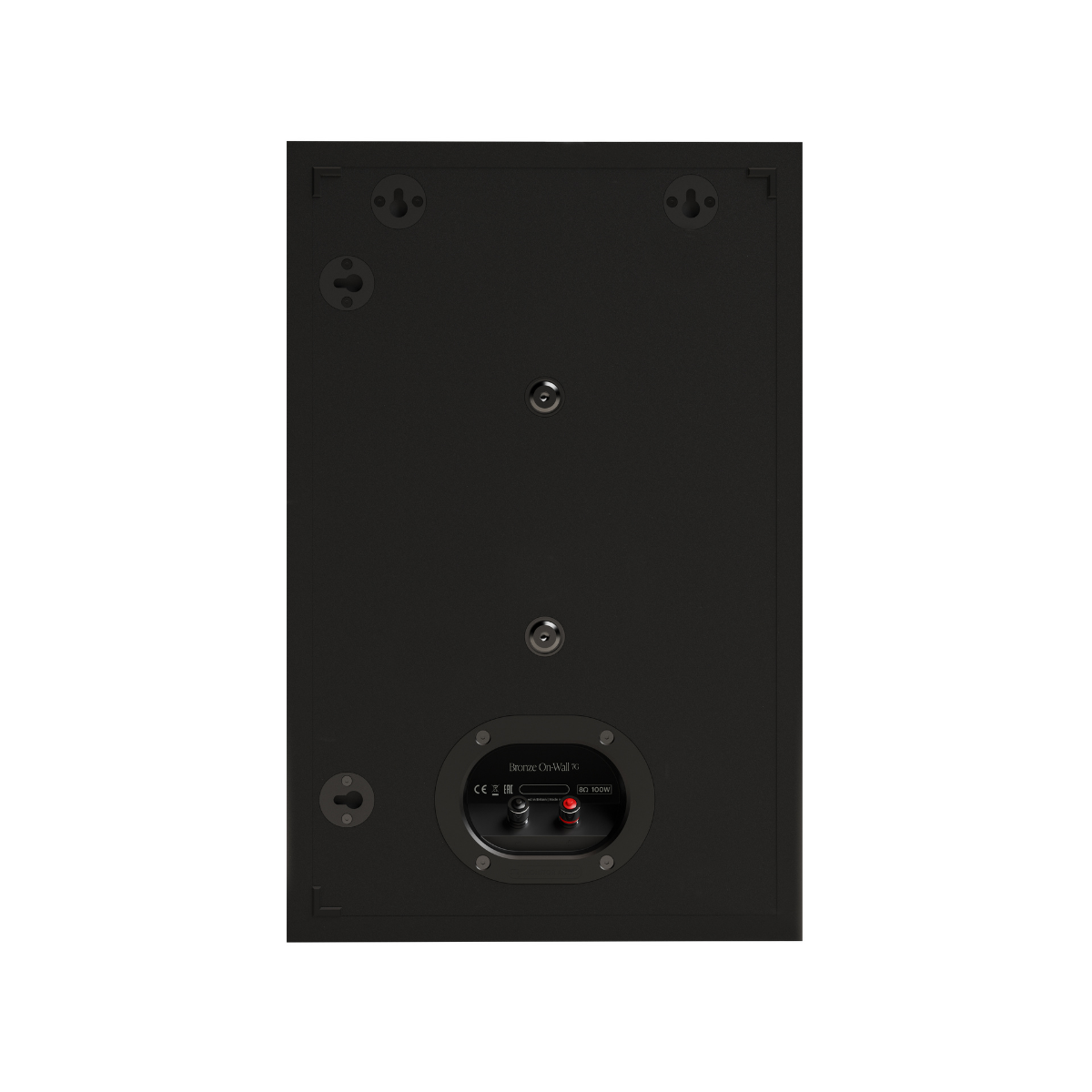 Black Monitor Audio Bronze On-Wall 7G Slim, Two-way On-Wall Speaker with ports on a white background