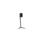 A black two-way floor-standing Monitor Audio Radius 3 4G 2-way Bookshelf Speakers on a slim black tripod stand, shown against a plain white background.