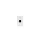 A white Monitor Audio Radius 3 4G 2-way Bookshelf Speaker with a black circular driver and small red and black audio terminals at the bottom, shown against a solid white background.