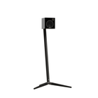 Black Monitor Audio Radius Floor Stand 4G with a speaker on a white background