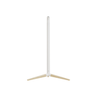 A minimalist three-legged Monitor Audio Radius Floor Stand 4G with a slim white vertical pole and light natural wood legs, shown against a solid white background.