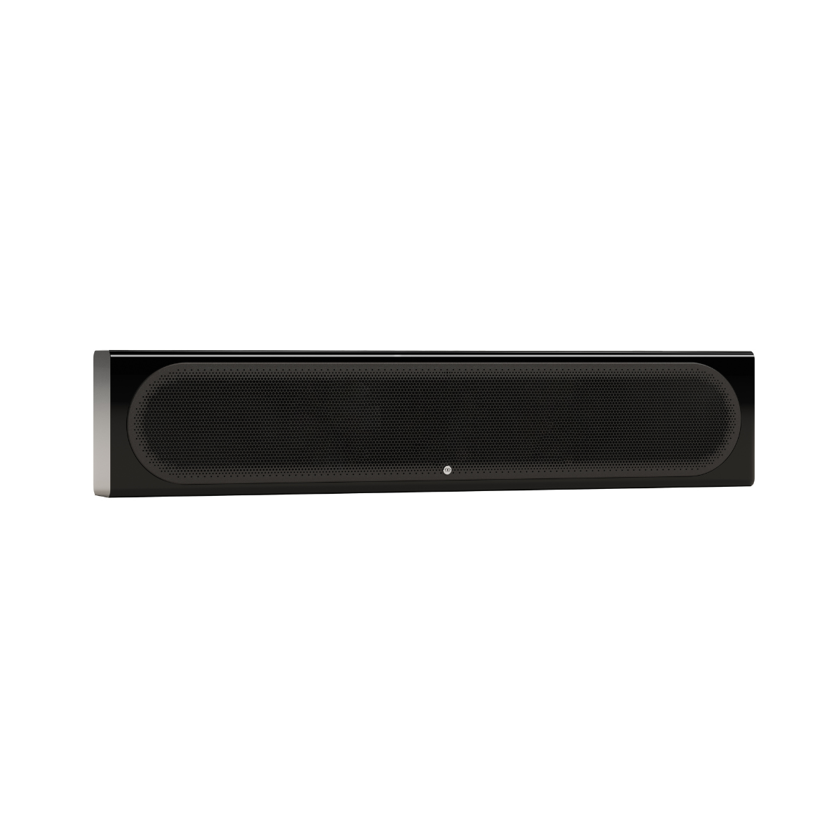 A sleek, minimalist black Monitor Audio Radius On Wall 4G 2-way LCR Speaker with a textured front grille and a small central logo, shown against a solid white background.