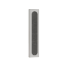 A tall, narrow rectangular Monitor Audio Radius On Wall 4G 2-way LCR Speaker  with a dark gray mesh grille and a light gray or off-white frame, shown on a plain white background.