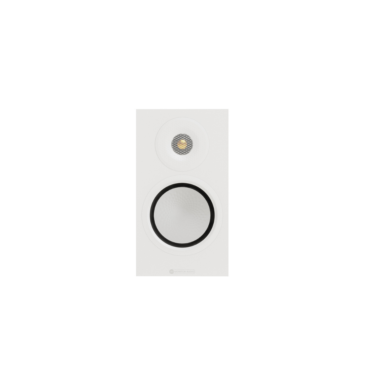 Back view of a Monitor Audio Silver 50 8G Compact 2-way Bookshelf Speaker with ports on a white background