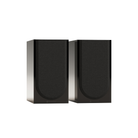 Two black Monitor Audio Silver 50 8G Compact 2-way Bookshelf Speakers with a textured fabric front and glossy side panels, shown side-by-side on a plain white background.