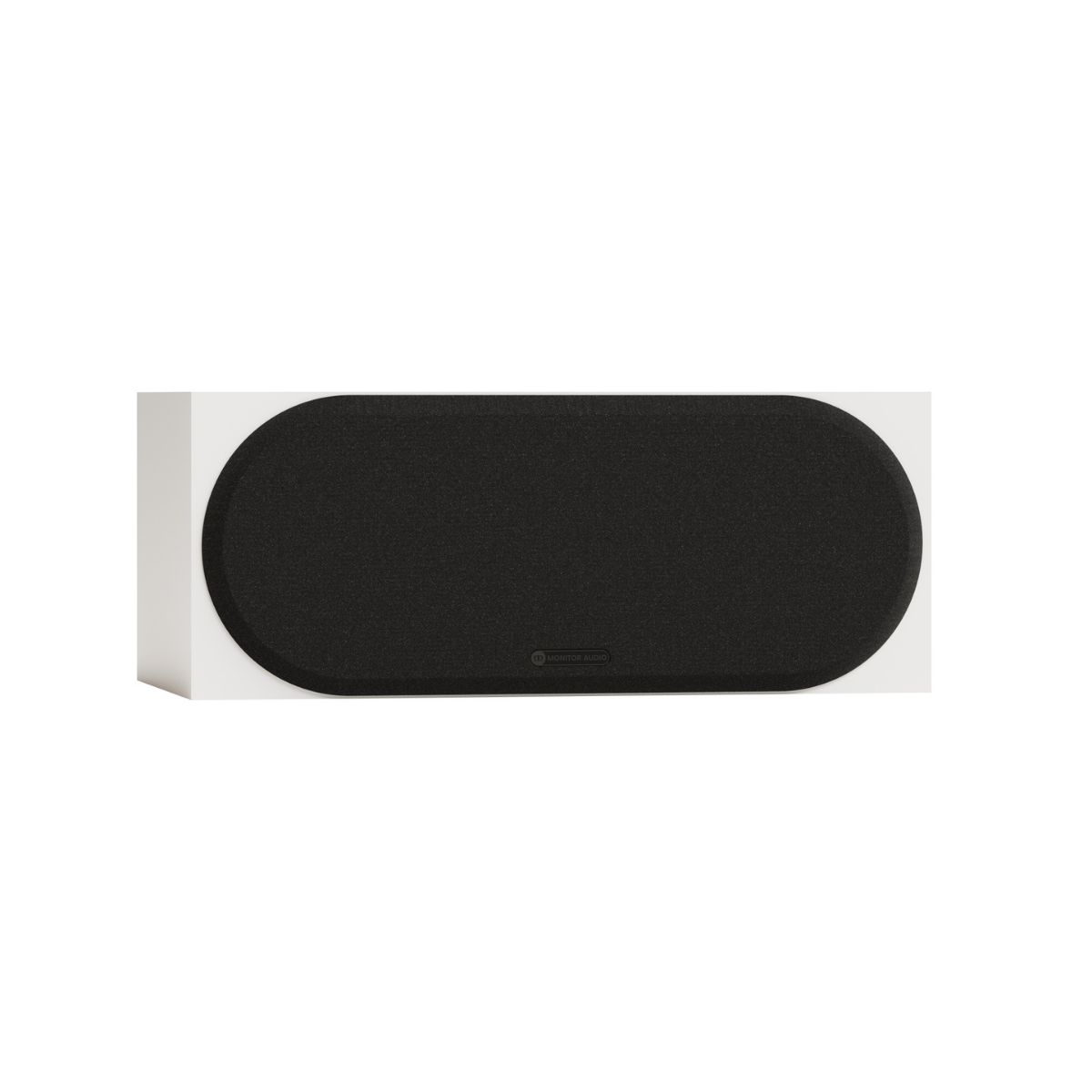 A minimalist Monitor Audio Silver Centre 8G 3-way Center Channel Speaker with a textured fabric grille, set against a clean white background.
